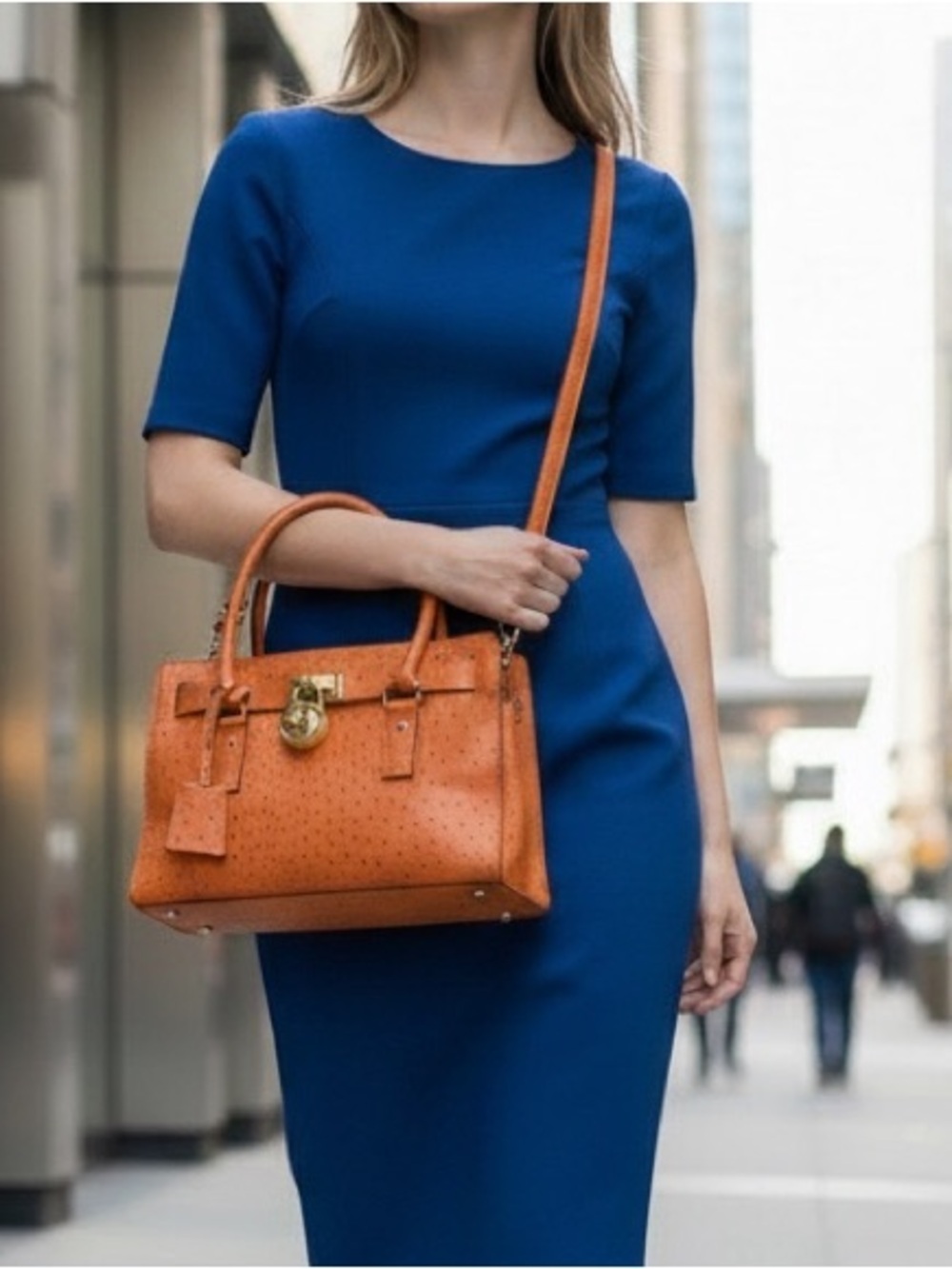 Michael Kors Orange Ostrich-Embossed Satchel Bag